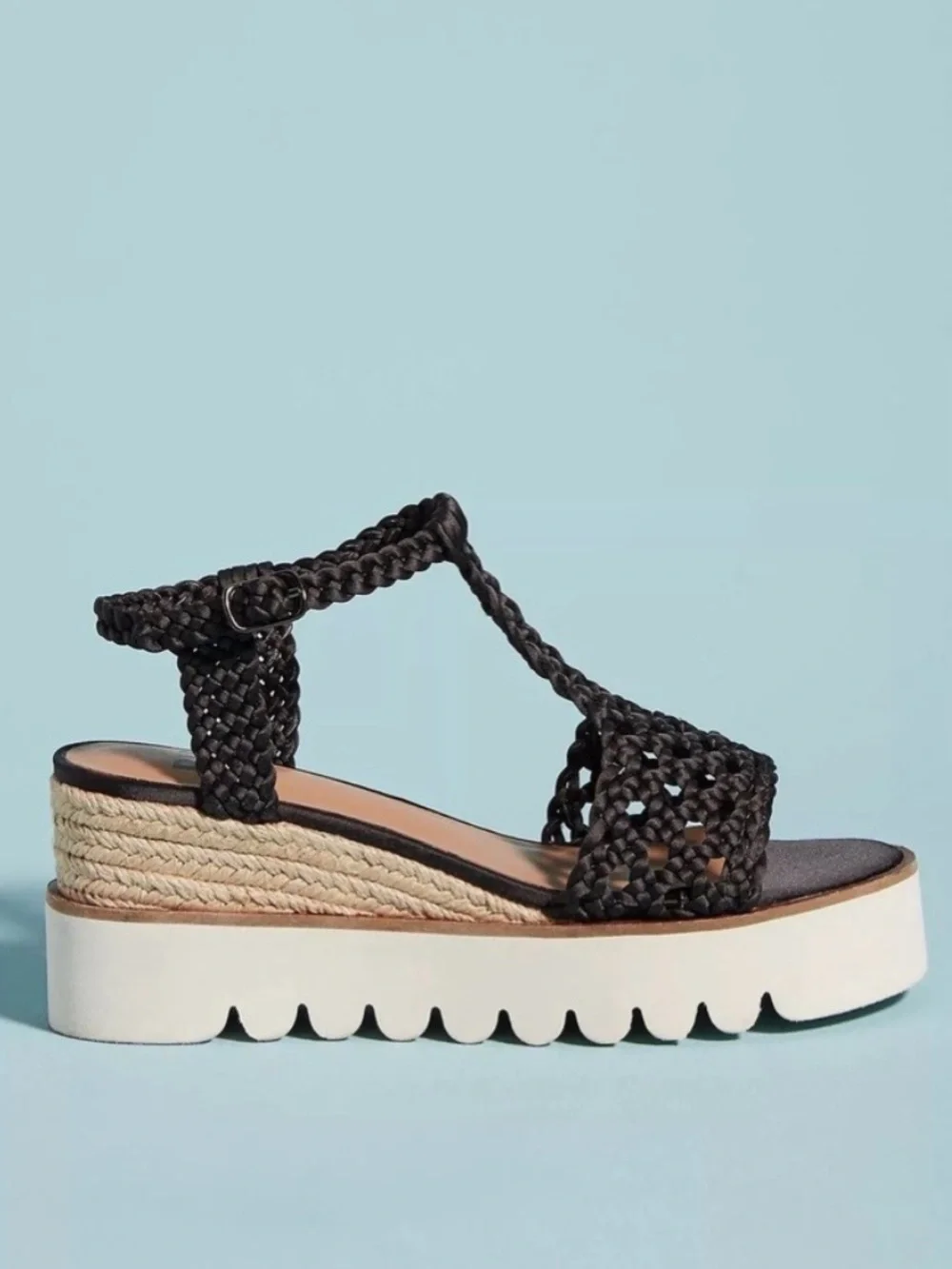 Bibi Lou Ariel Woven Platform Sandals Black Braided Espadrille Size 40/9